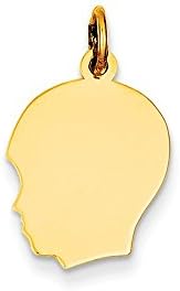 14k Solid Gold .018 Gauge Facing Left Engravable Boy Head Charm -