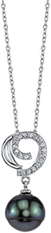 10-11mm Baroque Green Tahitian Cultured Pearl & Cubic Zirconia Micky Pendant Necklace for Women