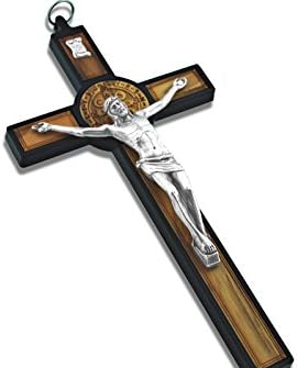 Italian St. Saint Benedict Crucifix 2 Tone Wall Cross 8 Inch Religious Gift