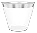JL Prime 100 Silver Plastic Cups - 9 Oz Reusable and Recyclable - Elegant Silver Rim Clear Tumblers for Weddings, Anniversaries, Showers, Parties - Small Drinking Cups