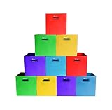 (10-Pack, Assorted Colors) Bright Colors Storage Bins with Plastic Handles, Containers, Boxes, Tote, Baskets| Collapsible Cubes Household Organization | Fresh Fabric & Cardboard,Nursery Office| Toys