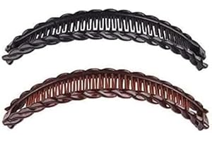 2Pcs Banana Hair Clips for Thick Curly Hair - Black and Brown Banana Clips, Vintage Clincher Combs for Women, 80s Retro Hair 