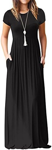 LERUCCI Women's Short Sleeve Long Swing Dress with Pockets