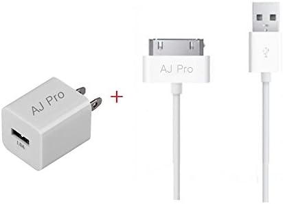 Extra Long (10ft) WHite 30 pin USB Power Cord With a 1 AMp Wall Adapter Charger for Apple iPhone 4, 4S, iPad 1,2,3-AJ Pro(TM)