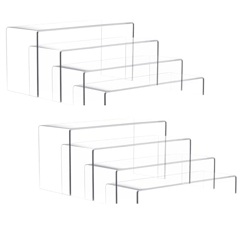 Anglelife 8 Stück 2er-Set (17,8 cm L ~ 20,3 cm L ~ 22,9 cm L), große Displayerhöhungen, 10,2 cm breites, transparentes rechteckiges Standregal für Vit
