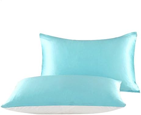 100% Silk Over Cotton Base Pillowcase for Hair &amp; Face Two sided (silk and cotton) Pillow Sham with Hidden Zipper Vividmoo Standard - 2026 inch Lake Blue
