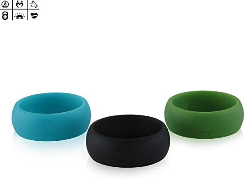 Silicone Wedding Ring for Men, Thumbs Up Series Silicone Rings, Optimizing Surface, Edge Trimmed Completely, 3 Rings Pack (14, Black, Avocado, Beryl)
