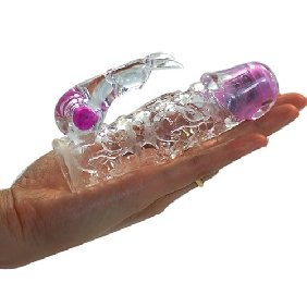 Penis Sleeve with Vibrating Head and Vibrating Rabbit Includes Anti-bacterial Wipes