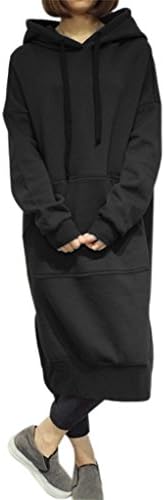 BushYou Women Hoodie Sweatshirts -Cotton Blended Long Sleeve Tunic Sweatshirt Tops, Long Maxi Dress -Plus Size (Black, 2XL)