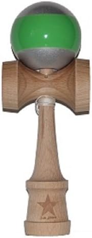 Jumbo Silver Green Stripe Super Kendama, Super Sticky, Japanese Wooden Toy, Free String, USA Seller