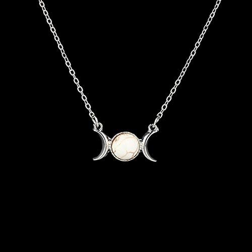 Clavicle Chain Necklace,Beige Crescent Moon Jewelry Chain Necklace Fashion Necklace Natural Stone Opal Necklace Crystal Silver Chain Women Girl