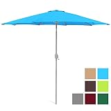 Best Choice Products 9ft Outdoor Water/UV-Resistant Market Patio Umbrella w/Crank Tilt Adjustment, 180G Polyester, Wind Vent, 1.5in Diameter Aluminum Pole - Light Blue