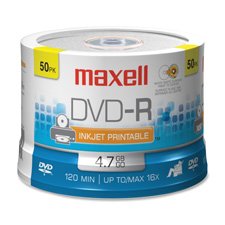 DVD-R, 4.7GB, 120/360 Minutes, 16X, 50/PK, White Matte
