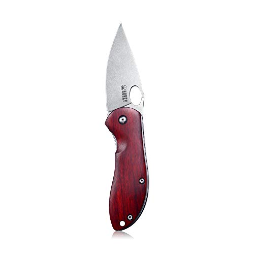 KUBEY Folding Knife, Small Pocket Knife with Wooden Handle, EDC Compact Knife with Razor Sharp Blade and Safety Liner Lock for Hunting Camping Hiking Tool (KU125-1) - Thumbnail 3