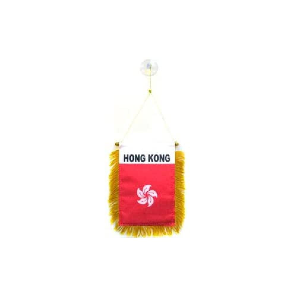 AZ FLAG - Hong Kong Mini Banner - 6'' x 4'' - 100% Polyester Hong Konger Small Pennant for Car - Double-sided Flag with Suction Cup Hanger