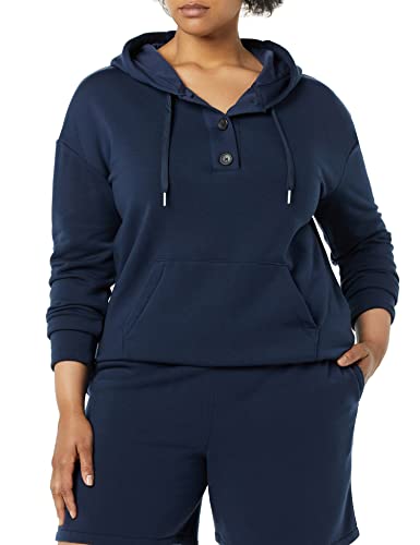 AMAZON ESSENTIALS WOMEN’S FLEECE LONG SLEEVE HENLEY HOODIE (AVAILABLE IN PLUS SIZE) (PREVIOUSLY AMAZON AWARE), NAVY, MEDIUM