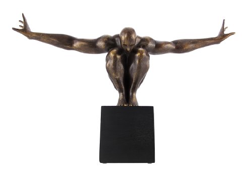 Bronze Finish Nude Male on Platform Outstretched Arms