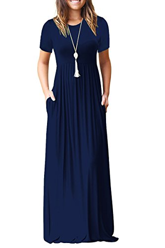 AUSELILYWomen's Short Sleeve Loose Plain Casual Long Maxi Dresses for Women 2024