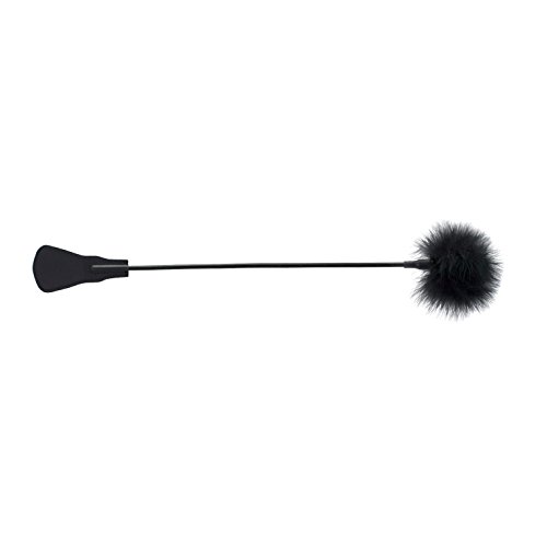 SCARLET KITTEN 21.65" Black Ostrich Feather Tickler and Flirting Leather Riding Crop Whip - Thumbnail 4