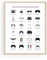 Retro Video Game Posters for Walls - by Haus and Hues | Video Game Wall Art and Gamer Poster | Gamer Decor for Boys Room | Gamer Wall Art Evolution of Video Game Controller (Beige Framed) (16x20)