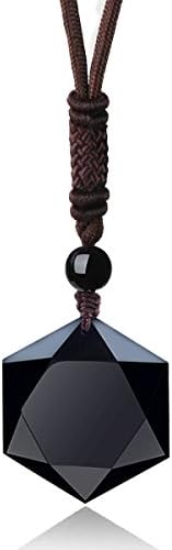 Hallowon Obsidian Pendants Natural Stone Hexagram Star Pendant Necklace with Adjustable Cord
