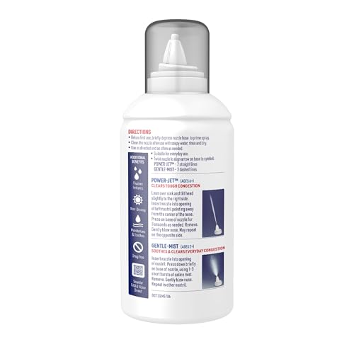 MUCINEX SINUS SALINE NASAL SPRAY & SINUS RINSE, DRUG-FREE, ADDITIVE FREE, NON-DROWSY NASAL IRRIGATION WITH 2-IN-1 JET + MIST SPRAY NOZZLE FOR COLD & ALLERGY SEASON, 4.5OZ SALINE SOLUTION SPRAY