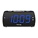 DreamSky Digital Alarm Clock Radio with USB Charging Port, FM Radios with Headphone Jack, Large 1.8 Inch LED Display with Dimmer, Snooze, Sleep Timer, Plug in Alarm Clock Blue Display for Bedroom