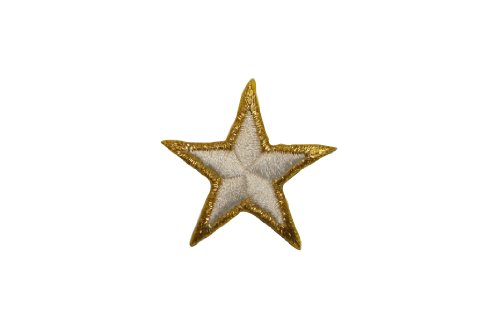 ID #3518 1 1/2IN White Star Gold Border Star Iron On Badge Applique Patch