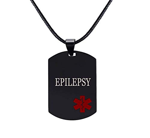 MPRAINBOW Men's Stainless Steel Medical Alert Epilepsy Dog Tag Pendant Necklace Black - Thumbnail 6