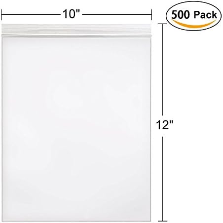 Hengu 10x12" Resealable Plastic Bag Clear Reclosable Zip Bags, 2 Mil Poly Storage Bags, Pack of 500