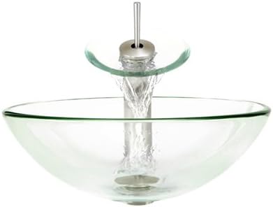 Aurora Sinks G01-Sky-BN-ENS-VPUD Glass Vessel Bathroom Ensemble with Pop Up Drain, Brushed Nickel
