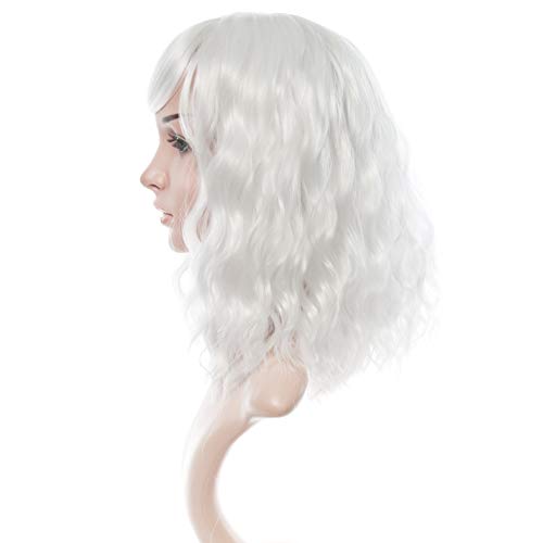image for VCKOVCKO Pure White Natural Wavy Short Wig With Air Bangs Women's Shou