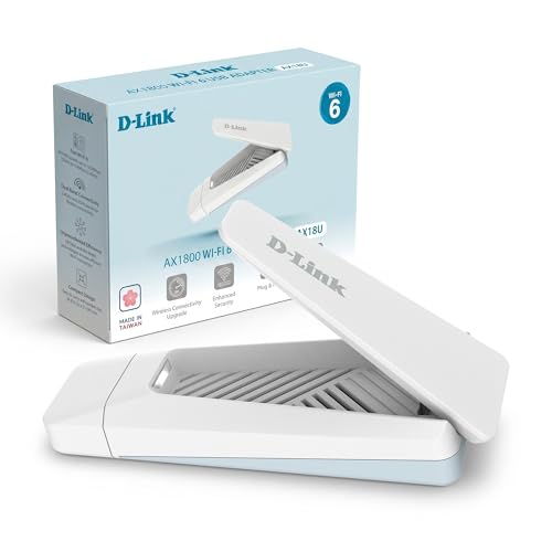 D-Link AX18U AX1800 Wi-Fi 6 USB Adapter (MU-MIMO, Dual Band, klappbare Antenne, WPA3, USB 3.0, kompatible mit Windows 11/10)