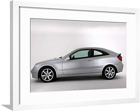 ArtEdge 2003 Mercedes Benz C200k Coupe White Wall Art Framed Print, 16x24, Soft Mat