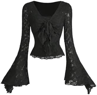 トップス 00s bpn long sleeve gothic archive Verdusa Women's Gothic Clothes Y2K Mesh Long Bell Sleeve Crop Tops