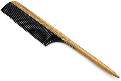 Nument(TM) No Static Natural Black Buffalo Horn Comb Rat Tail Comb with Sandalwood Handle 1pc