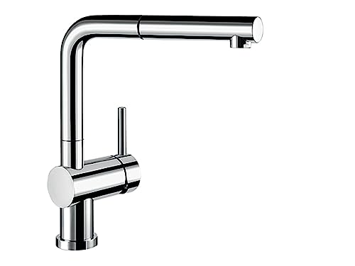 BLANCO 514023 Linus-S-F, Removable Kitchen Mixer Tap/Window Mixer Tap With Pull-out Hose Spray, Ideal for Installing the Sink in Front of the Window; Chrome Finish, Low Pressure, 1 Piece