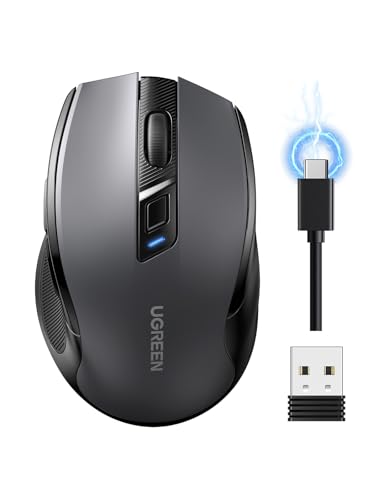 UGREEN Wireless Mouse (Bluetooth5.4+2.4GHz), Rechargeable, Long Battery Life, Ergonomic Silent Mouse, 5 Adjustable 4000 DPI, For Office/Home/Study, Compatible with Windows, macOS, iOS, Android, Linux