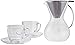 28 Ounce Pour Over Coffee Dripper | Cold Hand Drip Pourover Brewer and Maker Carafe with Cups and Saucers | Reusable Permanent Stainless Steel Paperless Cone Filter | BPA-Free Durable