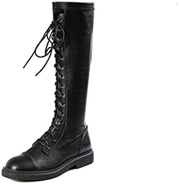 美脚編上げブーツ 歩きやすい レディース ローヒール ロングブーツ ラウンドトゥ 無料サンプルok かわいい 履きやすい 厚底 レースアップロングブーツ