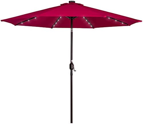 Amazon Com Sundale Outdoor Solar Powered 32 Led Lighted Patio Umbrella Table Market Umbrella With Crank And Push Button Tilt For Garden Deck Backyard Pool 8 Steel Ribs 9 Feet Red Garden Outdoor