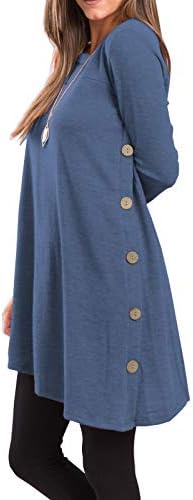 iGENJUN Women's Long Sleeve Scoop Neck Button Side Sweater Tunic Dress