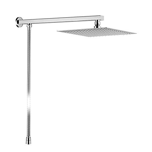 Grifema - Tête Douchette Carré, Pommeau Douche Avec Bras Et Tuyau, Acier, Chromé, 25 X 25 Cm G7007