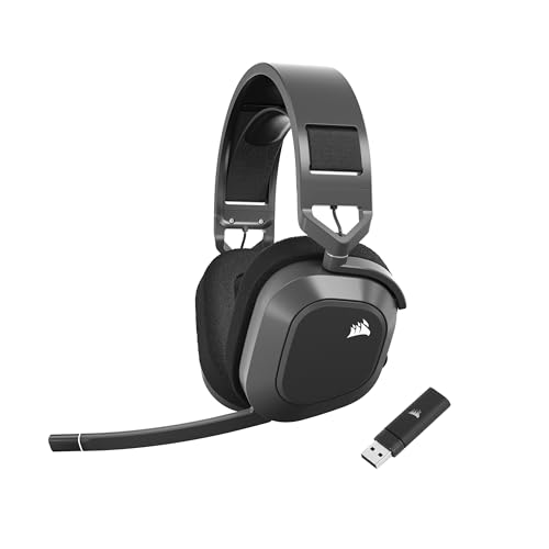 HS80 Max Wireless Casque de Jeu Multiplateforme avec Bluetooth – Dolby Atmos – Microphone de Qualité Professionnelle – Compatible iCUE - PC, Mac, PS5, PS4, Switch, Mobile – Gris Acier