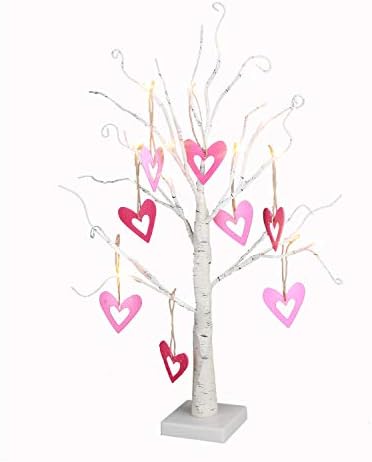 Vanthylit 2FT 24LT Pre-lit White Birch Tree Tabletop Wooden Love Tree Decorative Light for Party Wedding Holiday