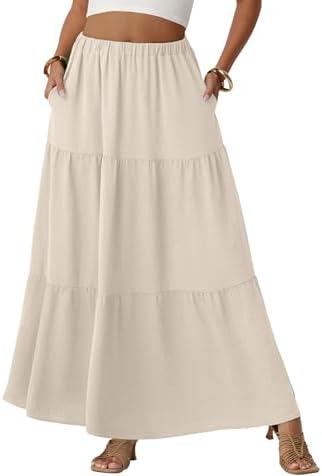 Lepunuo Maxi Skirts Womens High Smocked Waisted Flowy Gypsy Skirts