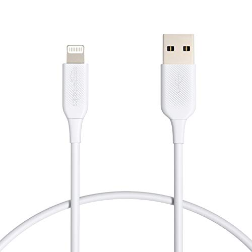Cable de Lightning a USB de Amazon Basics - Cargador de iPhone de Apple con certificación MFi, blanco, actualización de 1 pie (durabilidad clasificada 4, 000 curvas)