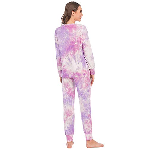 Women\'s Chirstmas Pajamas Sleepwears 2pcs Long Sleeves Pjs Nightwear Tops + Pants Sets for Auttumn Size 2XL 12 14 Purple