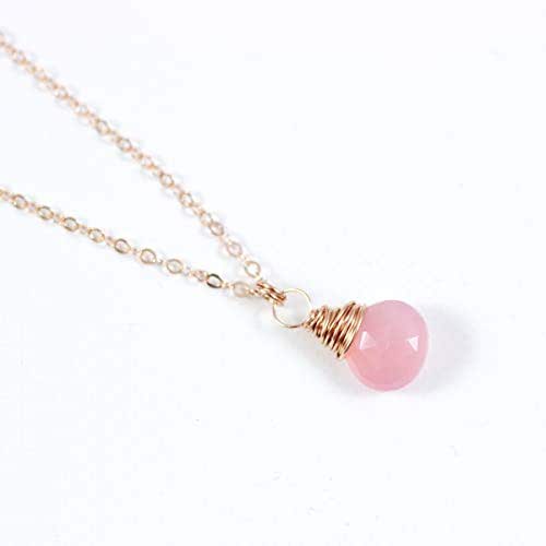 Light Rose Pink Gemstone Necklace Rose Gold Jewelry Gift