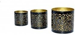 Dinazah Iron Made Tealight Holder With Black Color And Gold Finish set of 3Pcs